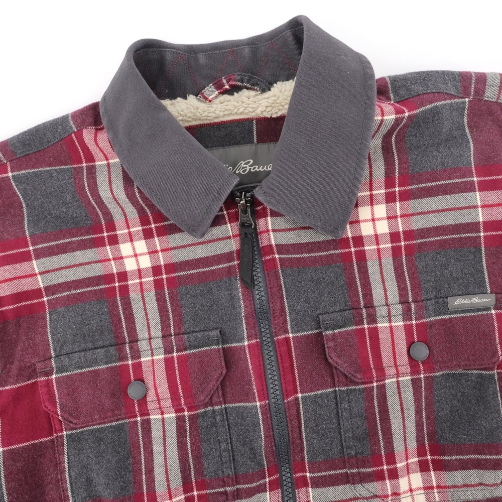 Eddie Bauer Sherpa Lined Flannel Jacket Red Long Sleeve Mens Medium